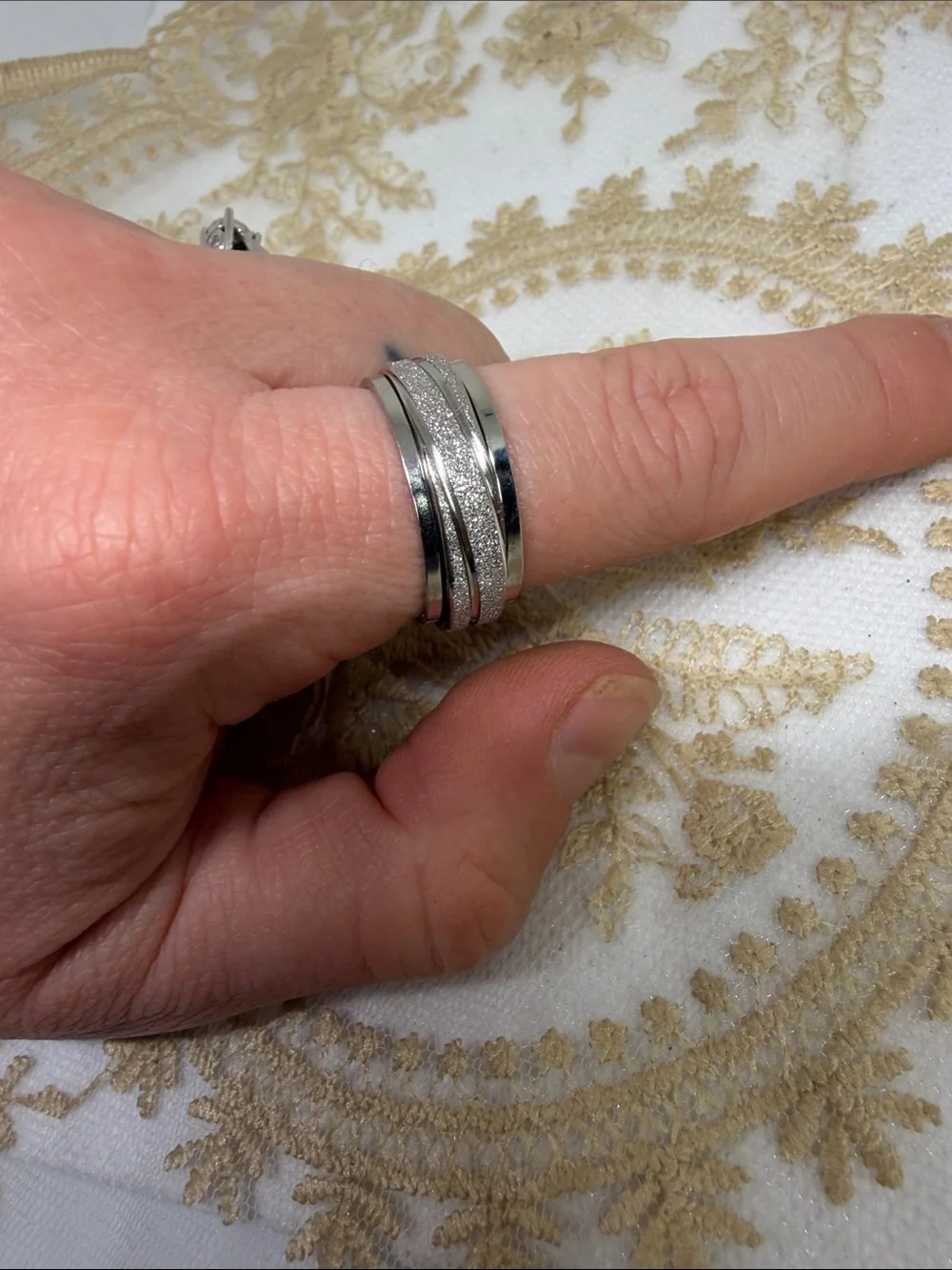 925 Sterling Silver Spinner Ring | Glitter Textured fidget Sz 8 anxiety
